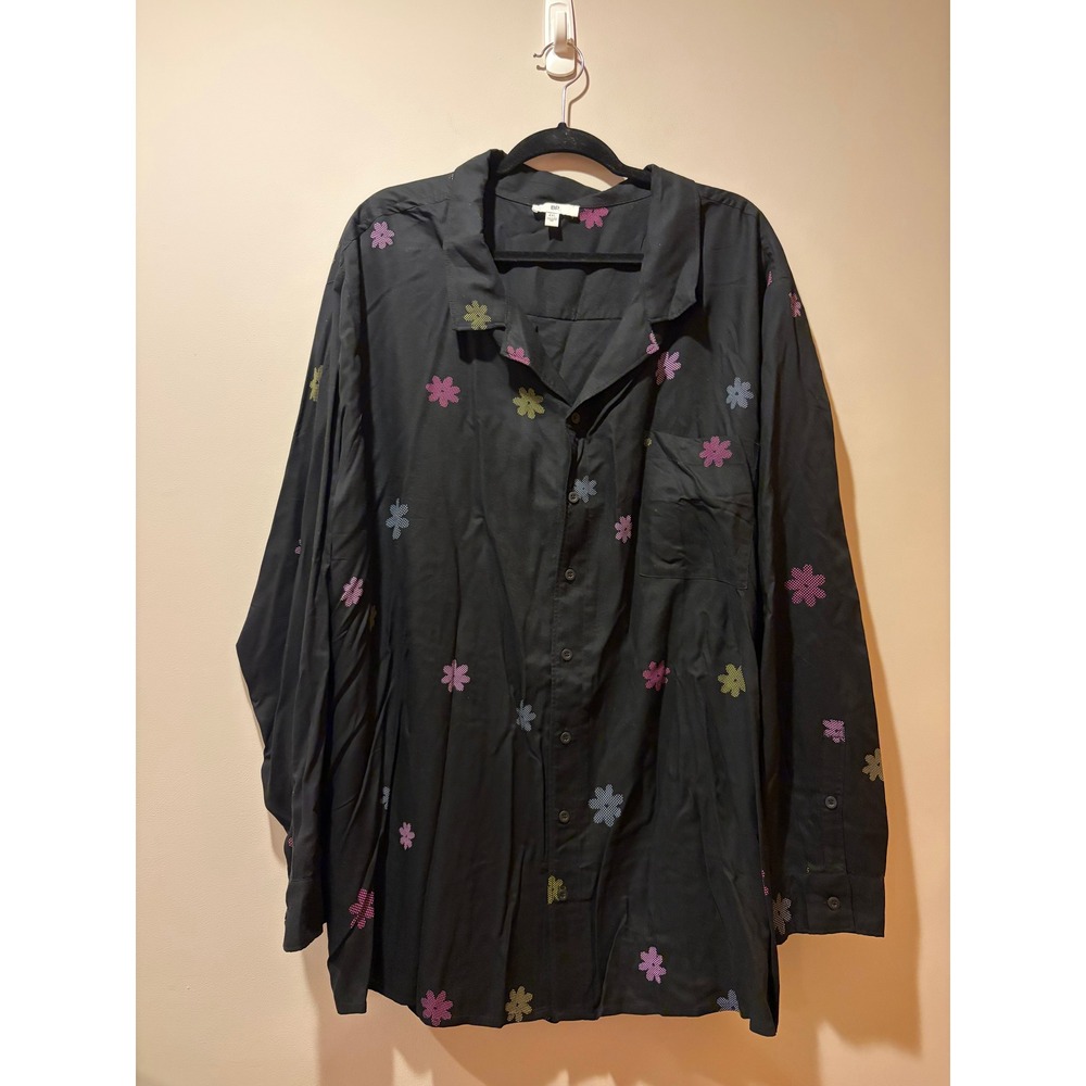 NWT Nordstrom BP Black Neon Floral Long Sleeve Button Shirt Plus Size 4x Boho